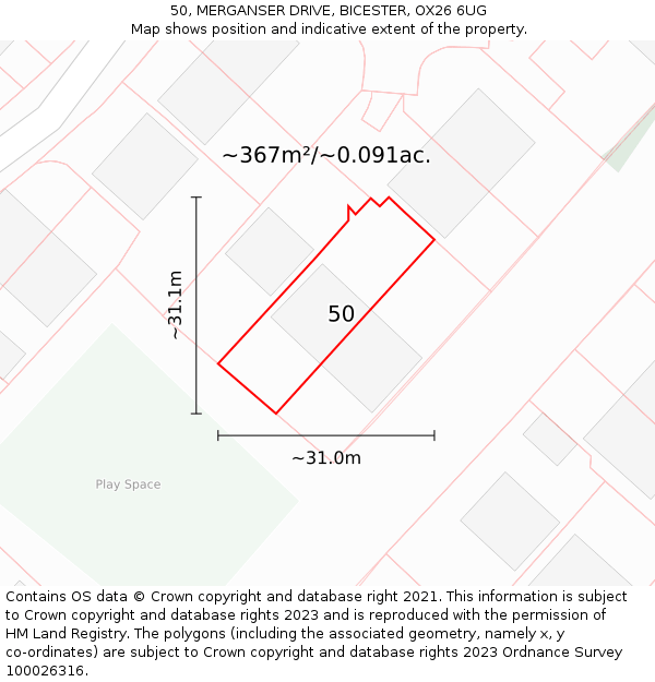 50, MERGANSER DRIVE, BICESTER, OX26 6UG: Plot and title map