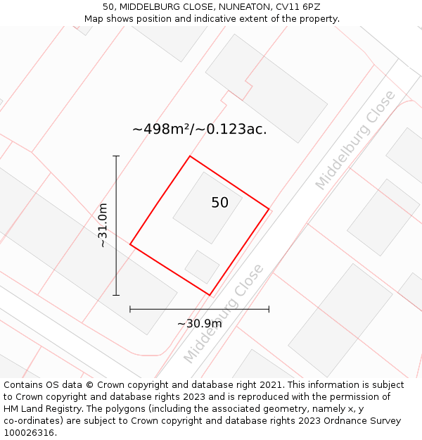 50, MIDDELBURG CLOSE, NUNEATON, CV11 6PZ: Plot and title map