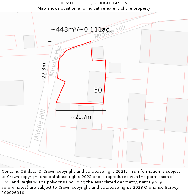 50, MIDDLE HILL, STROUD, GL5 1NU: Plot and title map