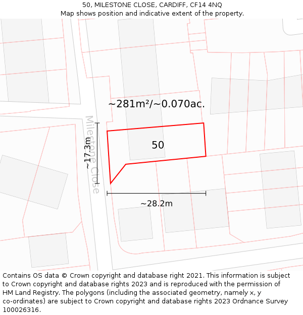 50, MILESTONE CLOSE, CARDIFF, CF14 4NQ: Plot and title map