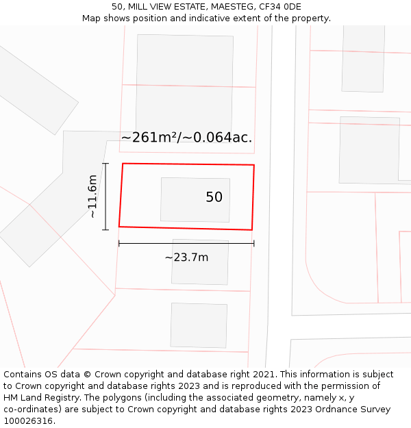 50, MILL VIEW ESTATE, MAESTEG, CF34 0DE: Plot and title map