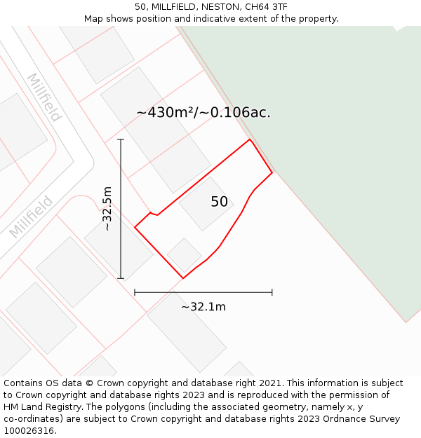 50, MILLFIELD, NESTON, CH64 3TF: Plot and title map