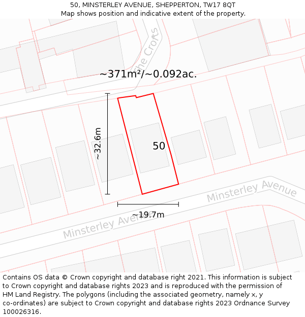 50, MINSTERLEY AVENUE, SHEPPERTON, TW17 8QT: Plot and title map