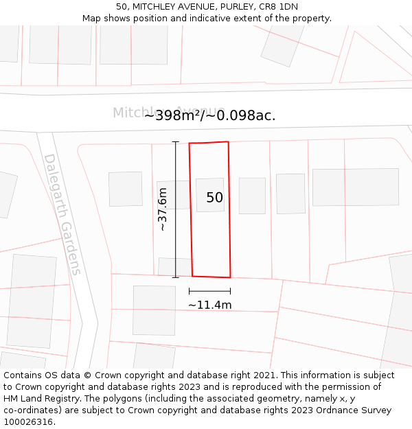 50, MITCHLEY AVENUE, PURLEY, CR8 1DN: Plot and title map