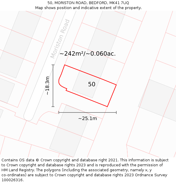 50, MORISTON ROAD, BEDFORD, MK41 7UQ: Plot and title map