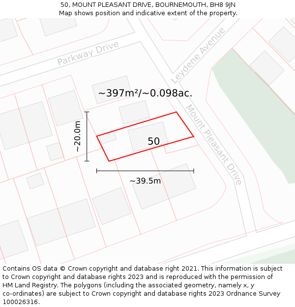 50, MOUNT PLEASANT DRIVE, BOURNEMOUTH, BH8 9JN: Plot and title map