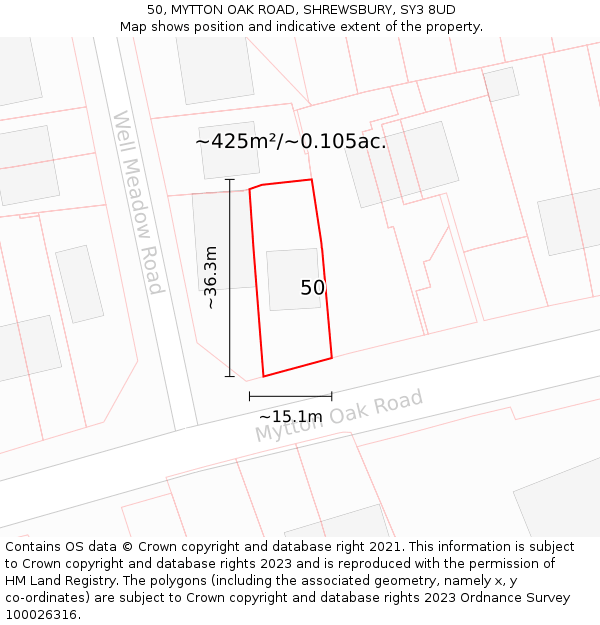 50, MYTTON OAK ROAD, SHREWSBURY, SY3 8UD: Plot and title map