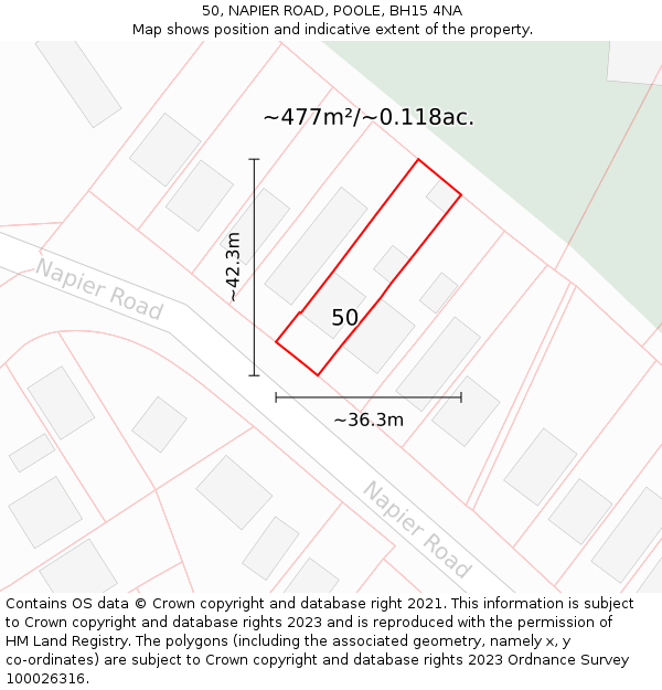 50, NAPIER ROAD, POOLE, BH15 4NA: Plot and title map