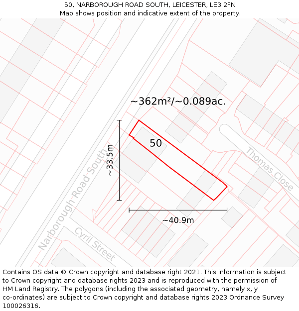 50, NARBOROUGH ROAD SOUTH, LEICESTER, LE3 2FN: Plot and title map