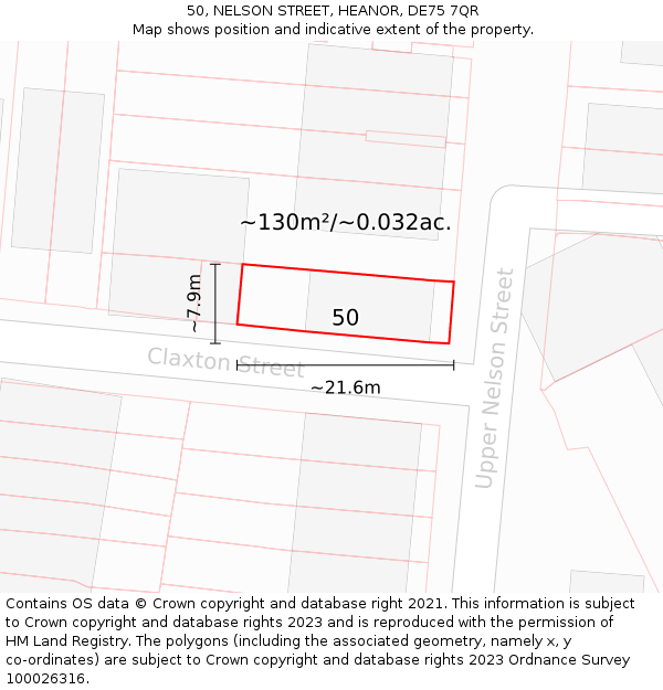 50, NELSON STREET, HEANOR, DE75 7QR: Plot and title map