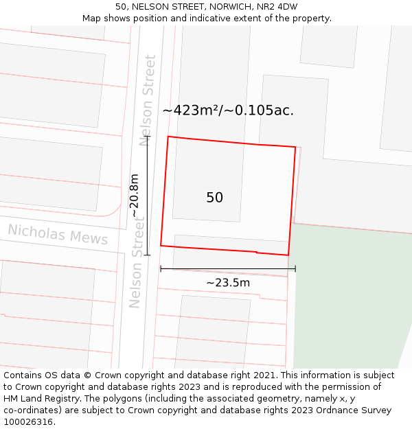 50, NELSON STREET, NORWICH, NR2 4DW: Plot and title map