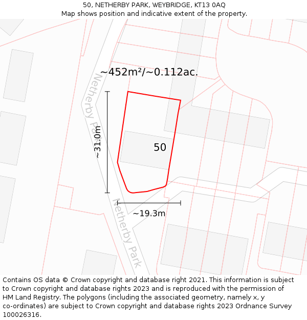 50, NETHERBY PARK, WEYBRIDGE, KT13 0AQ: Plot and title map