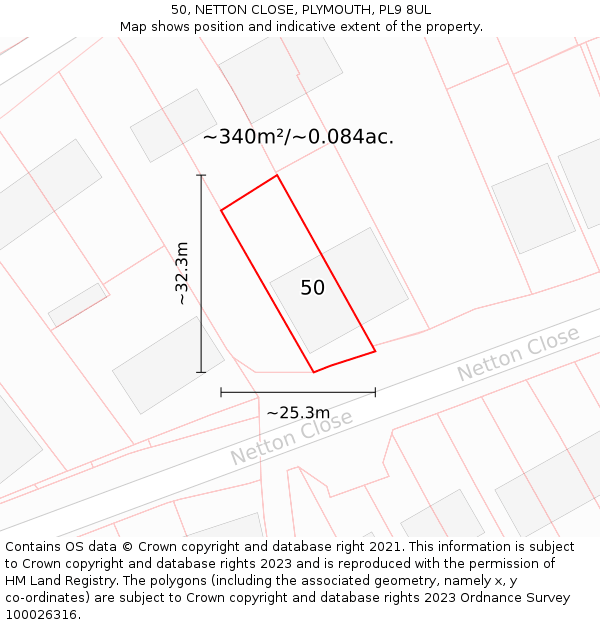 50, NETTON CLOSE, PLYMOUTH, PL9 8UL: Plot and title map