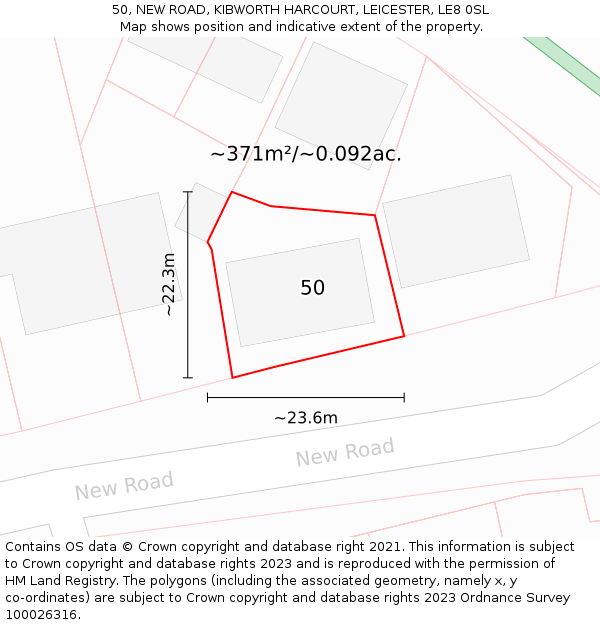 50, NEW ROAD, KIBWORTH HARCOURT, LEICESTER, LE8 0SL: Plot and title map