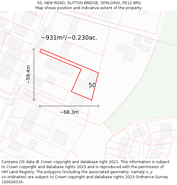 50, NEW ROAD, SUTTON BRIDGE, SPALDING, PE12 9RQ: Plot and title map