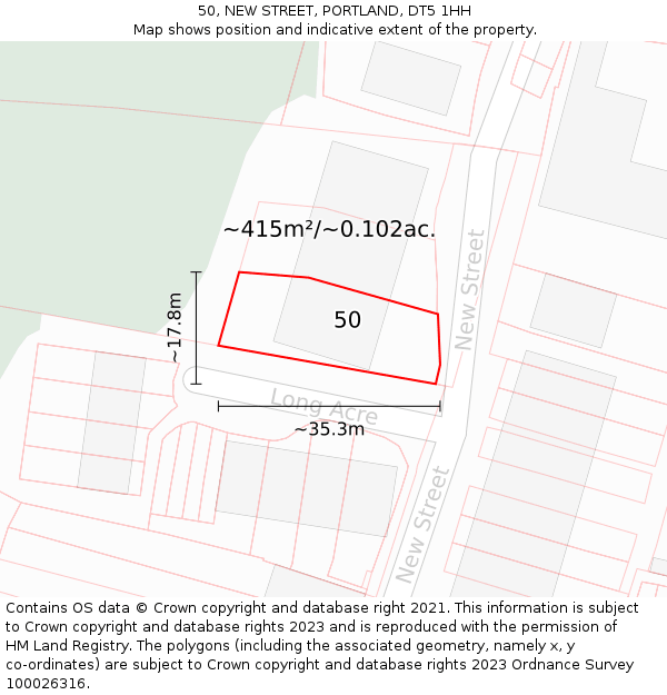 50, NEW STREET, PORTLAND, DT5 1HH: Plot and title map