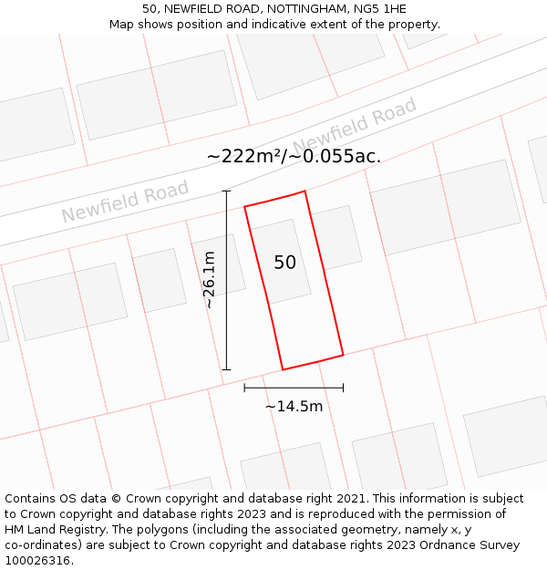 50, NEWFIELD ROAD, NOTTINGHAM, NG5 1HE: Plot and title map