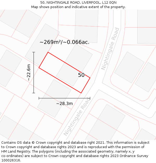50, NIGHTINGALE ROAD, LIVERPOOL, L12 0QN: Plot and title map