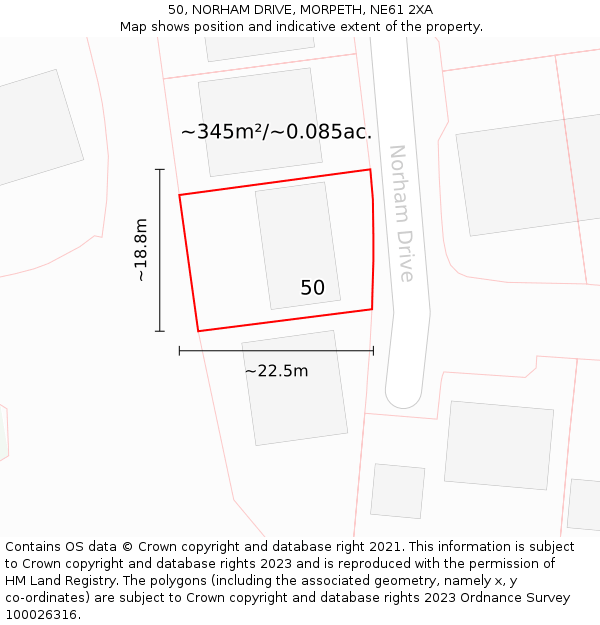 50, NORHAM DRIVE, MORPETH, NE61 2XA: Plot and title map