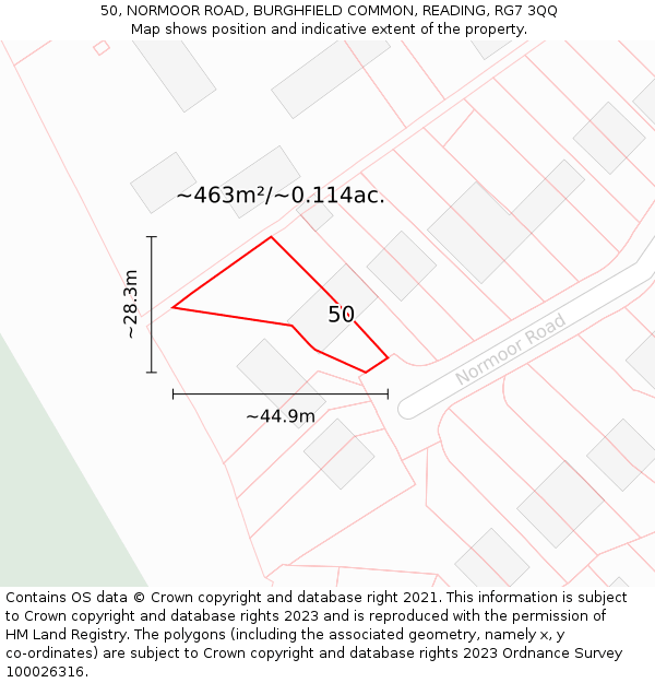 50, NORMOOR ROAD, BURGHFIELD COMMON, READING, RG7 3QQ: Plot and title map