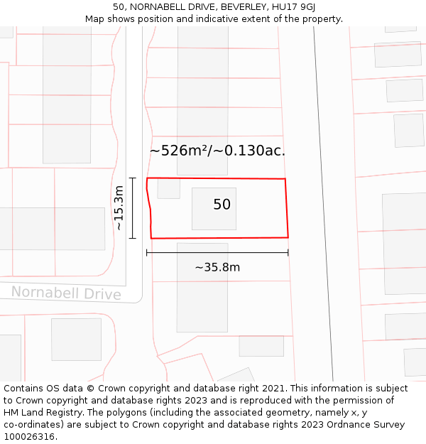 50, NORNABELL DRIVE, BEVERLEY, HU17 9GJ: Plot and title map