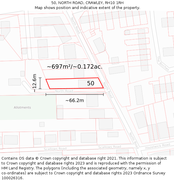 50, NORTH ROAD, CRAWLEY, RH10 1RH: Plot and title map