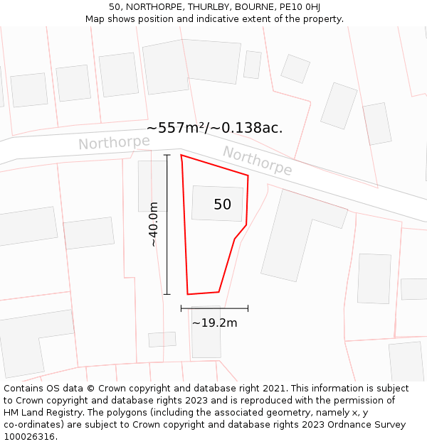 50, NORTHORPE, THURLBY, BOURNE, PE10 0HJ: Plot and title map