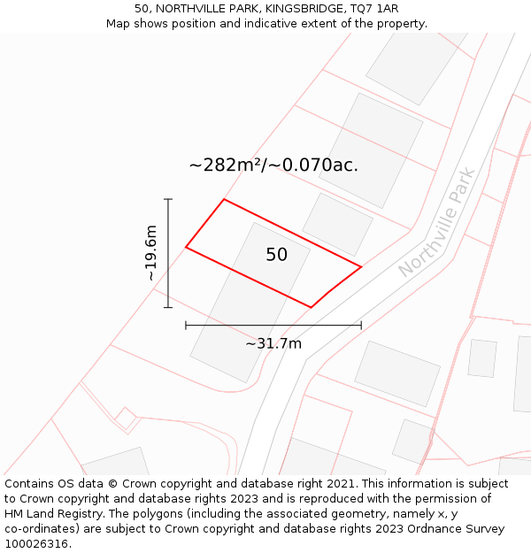 50, NORTHVILLE PARK, KINGSBRIDGE, TQ7 1AR: Plot and title map