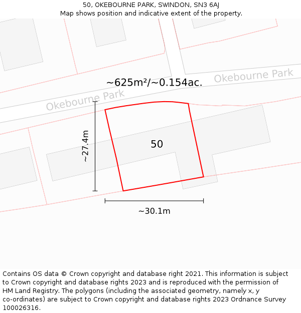 50, OKEBOURNE PARK, SWINDON, SN3 6AJ: Plot and title map