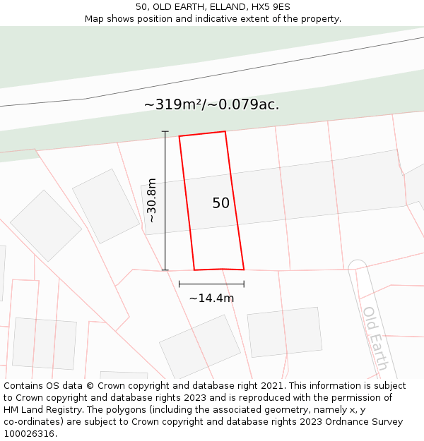 50, OLD EARTH, ELLAND, HX5 9ES: Plot and title map