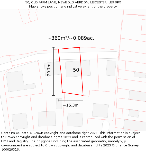 50, OLD FARM LANE, NEWBOLD VERDON, LEICESTER, LE9 9PX: Plot and title map