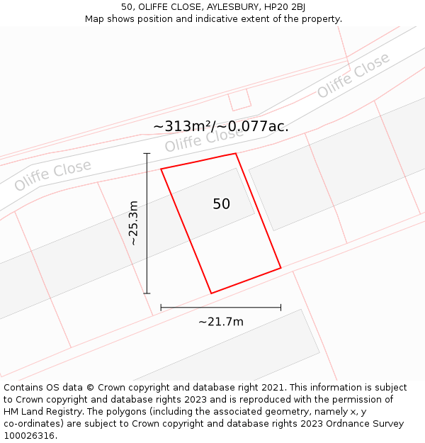 50, OLIFFE CLOSE, AYLESBURY, HP20 2BJ: Plot and title map
