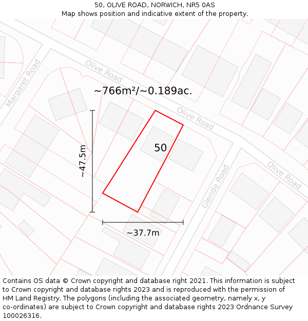 50, OLIVE ROAD, NORWICH, NR5 0AS: Plot and title map