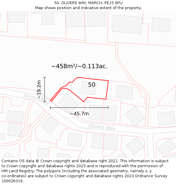50, OLIVERS WAY, MARCH, PE15 9PU: Plot and title map
