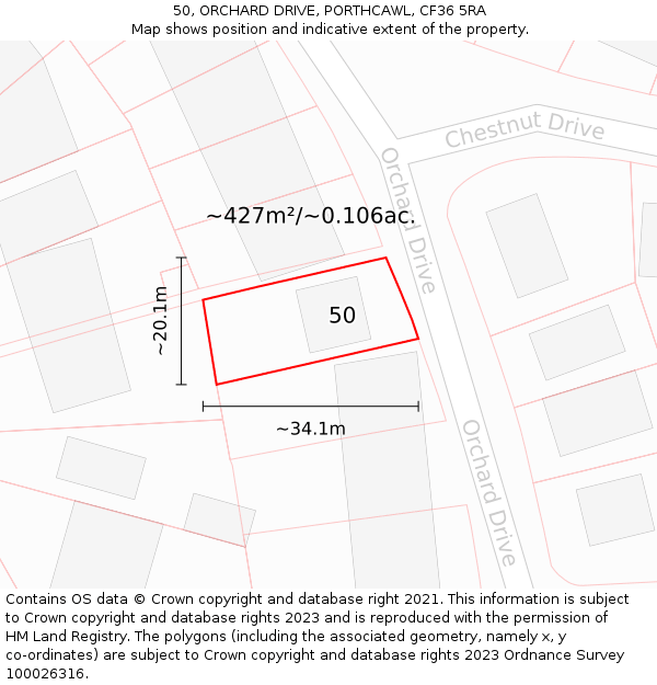 50, ORCHARD DRIVE, PORTHCAWL, CF36 5RA: Plot and title map