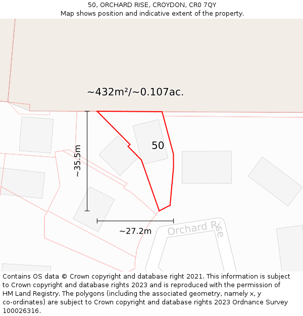 50, ORCHARD RISE, CROYDON, CR0 7QY: Plot and title map