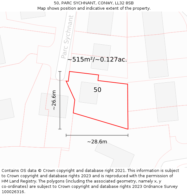 50, PARC SYCHNANT, CONWY, LL32 8SB: Plot and title map