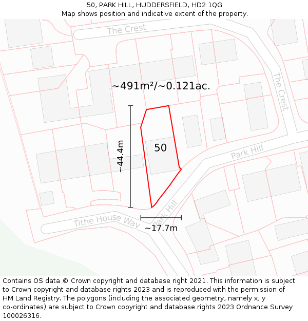 50, PARK HILL, HUDDERSFIELD, HD2 1QG: Plot and title map