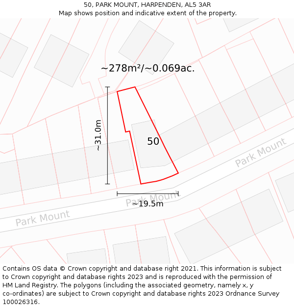 50, PARK MOUNT, HARPENDEN, AL5 3AR: Plot and title map