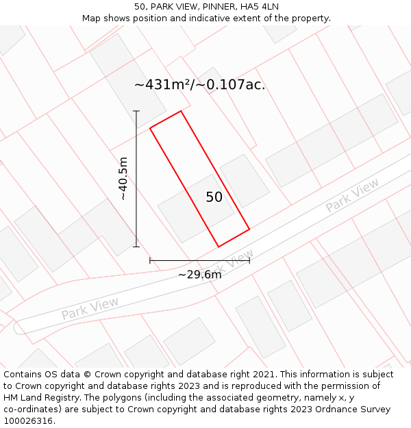 50, PARK VIEW, PINNER, HA5 4LN: Plot and title map