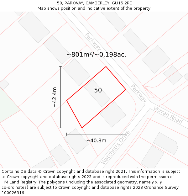 50, PARKWAY, CAMBERLEY, GU15 2PE: Plot and title map