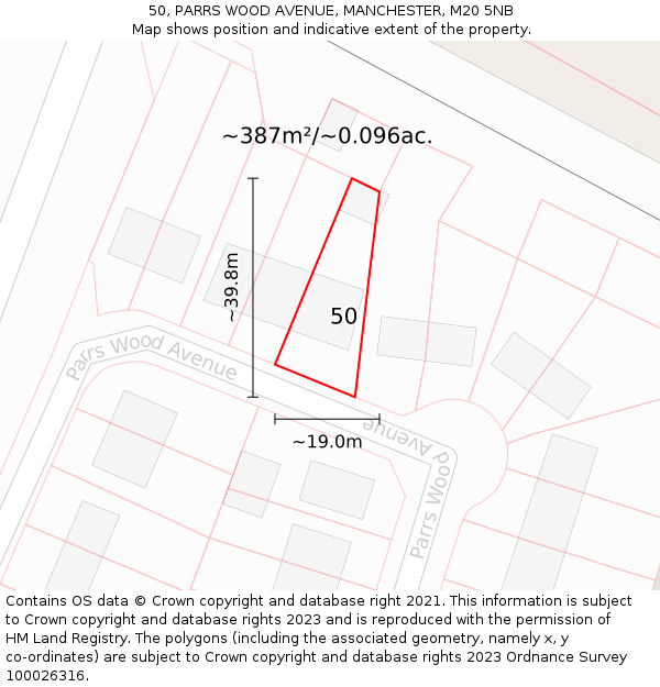 50, PARRS WOOD AVENUE, MANCHESTER, M20 5NB: Plot and title map