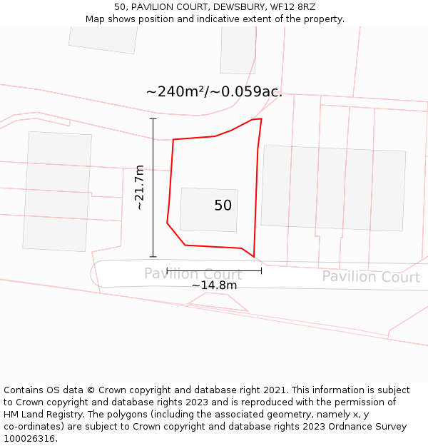 50, PAVILION COURT, DEWSBURY, WF12 8RZ: Plot and title map