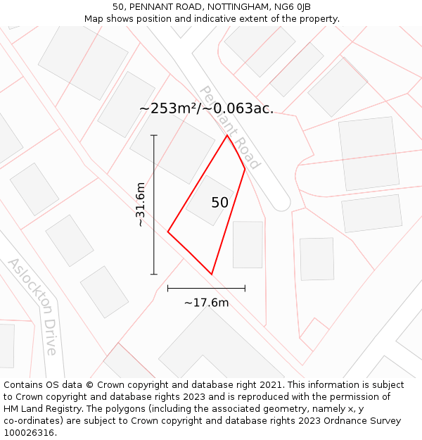 50, PENNANT ROAD, NOTTINGHAM, NG6 0JB: Plot and title map