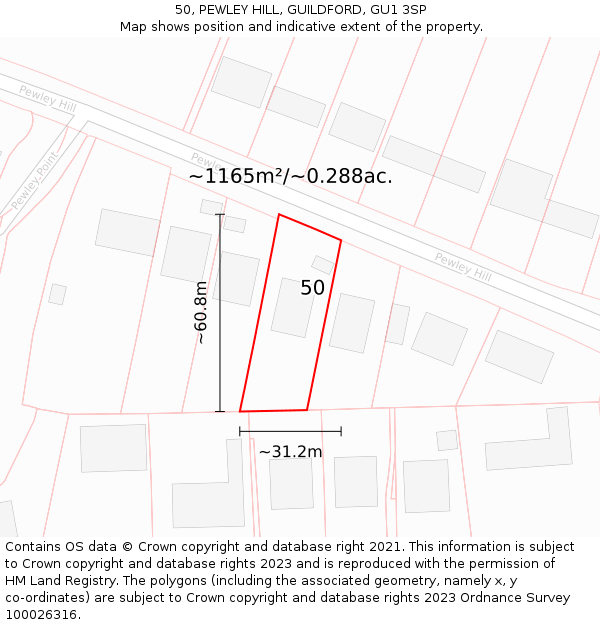 50, PEWLEY HILL, GUILDFORD, GU1 3SP: Plot and title map