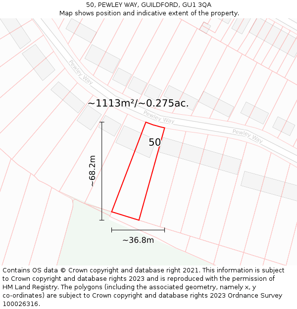 50, PEWLEY WAY, GUILDFORD, GU1 3QA: Plot and title map