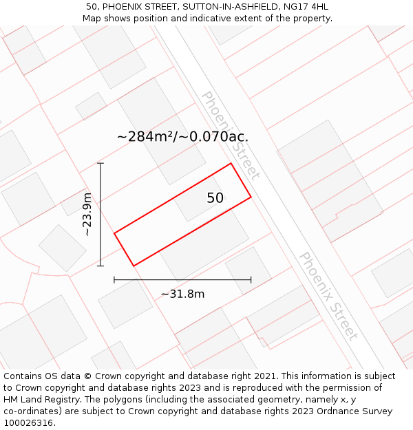 50, PHOENIX STREET, SUTTON-IN-ASHFIELD, NG17 4HL: Plot and title map