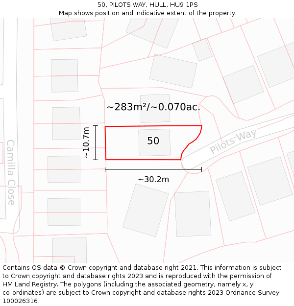 50, PILOTS WAY, HULL, HU9 1PS: Plot and title map