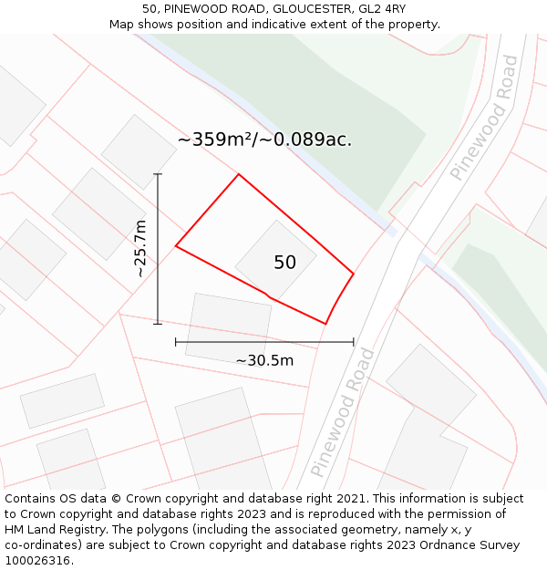 50, PINEWOOD ROAD, GLOUCESTER, GL2 4RY: Plot and title map