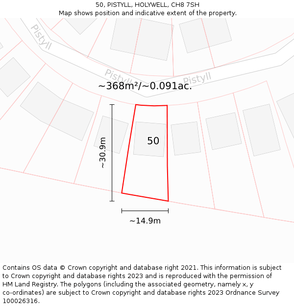 50, PISTYLL, HOLYWELL, CH8 7SH: Plot and title map